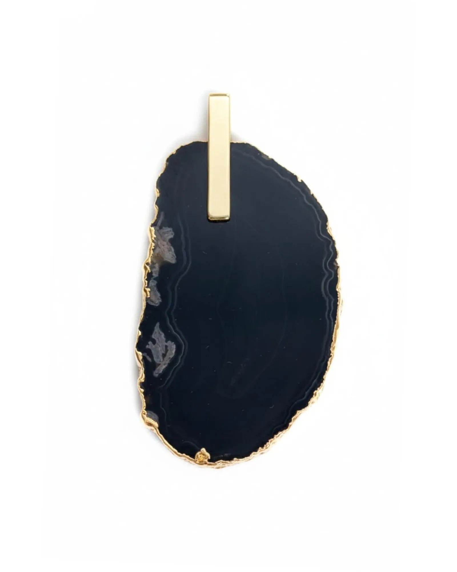 Pingente Ágata Negra com detalhe dourado Ouro 18k