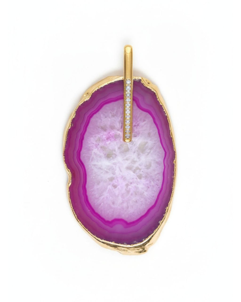 Pingente Ágata Rosa com detalhe em Ródio Branco - Ouro Semijoia