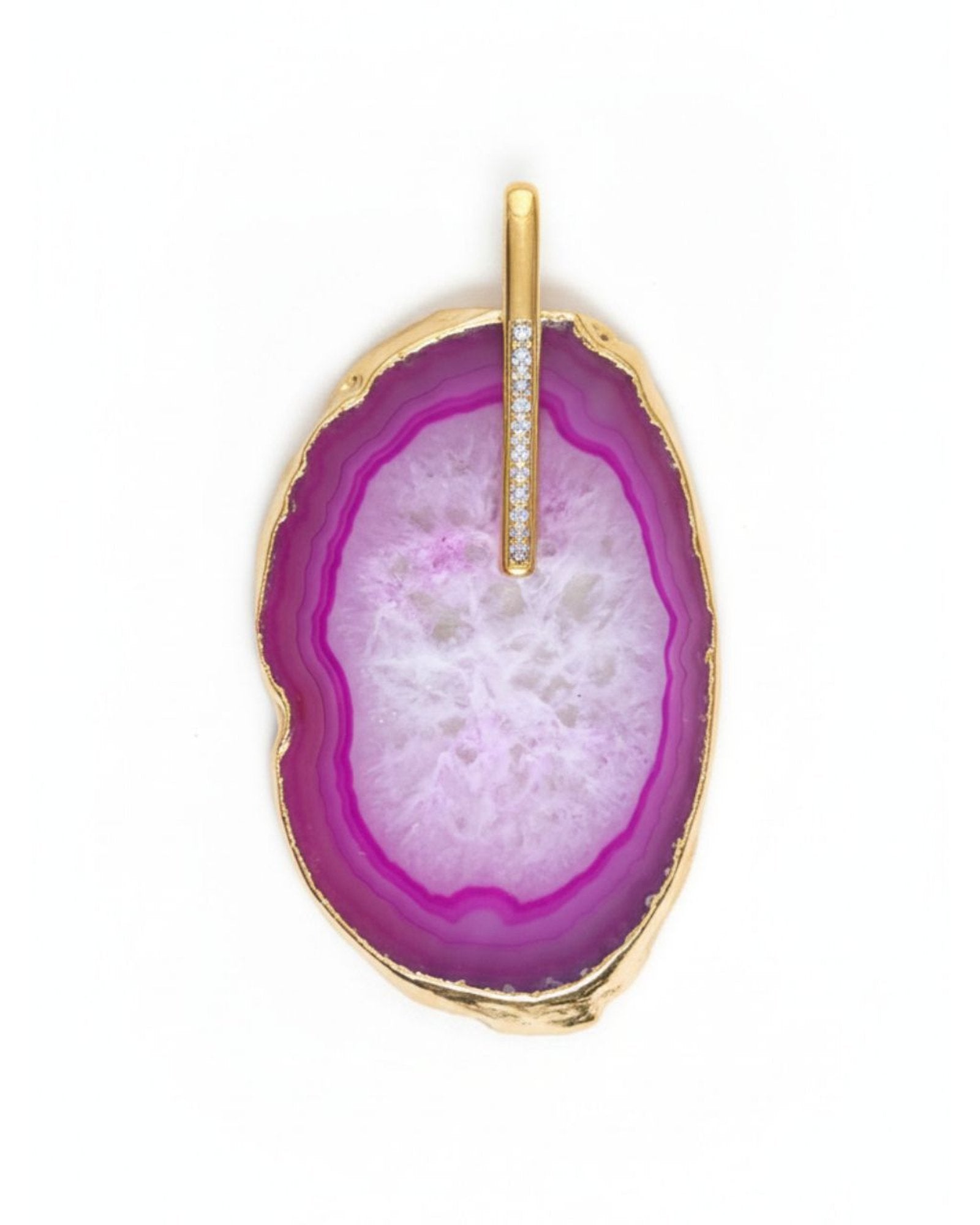 Pingente Ágata Rosa com detalhe em Ródio Branco - Ouro Semijoia