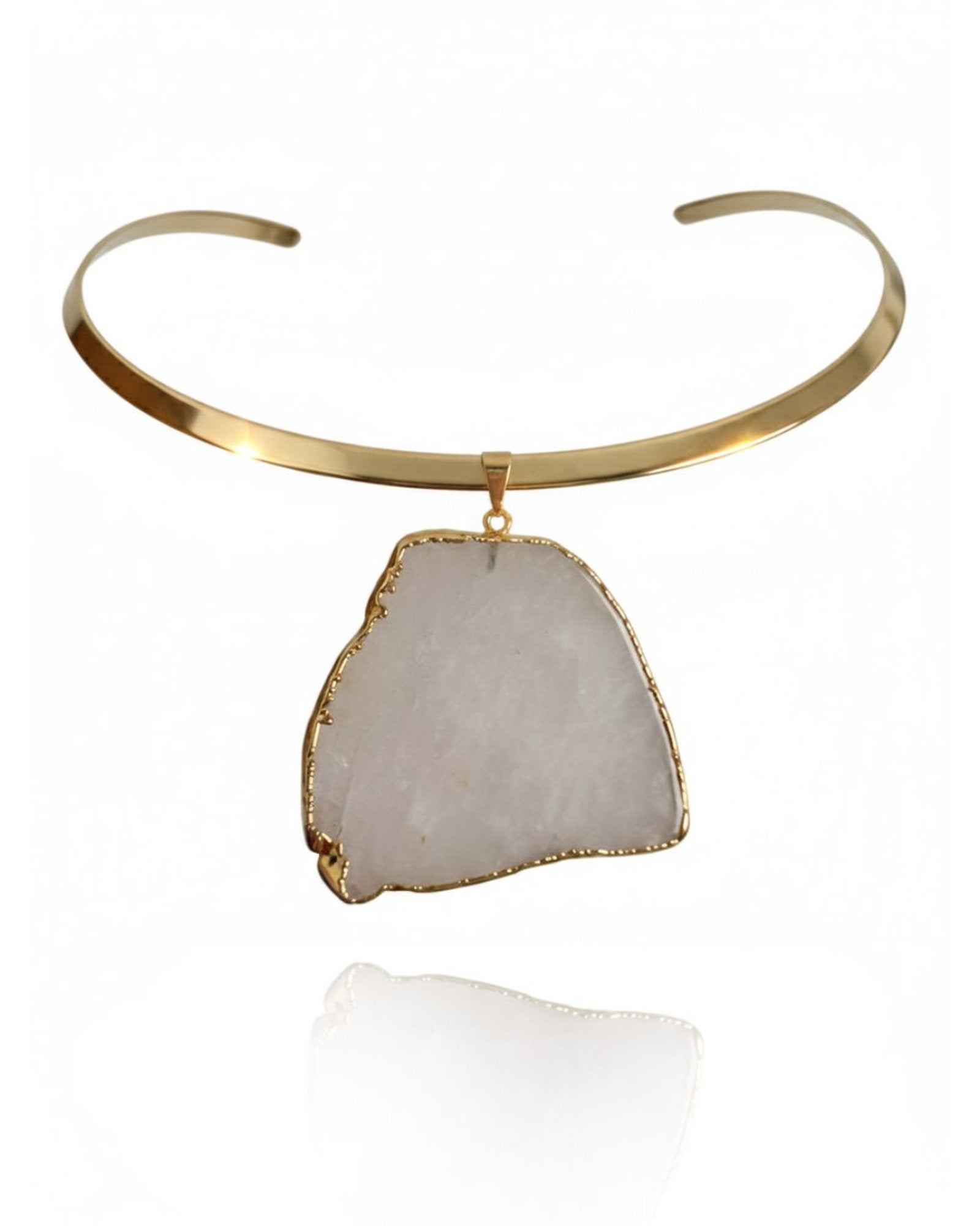 Colar Choker Aro Liso Slice Quartzo Rosa Ouro Semijoia