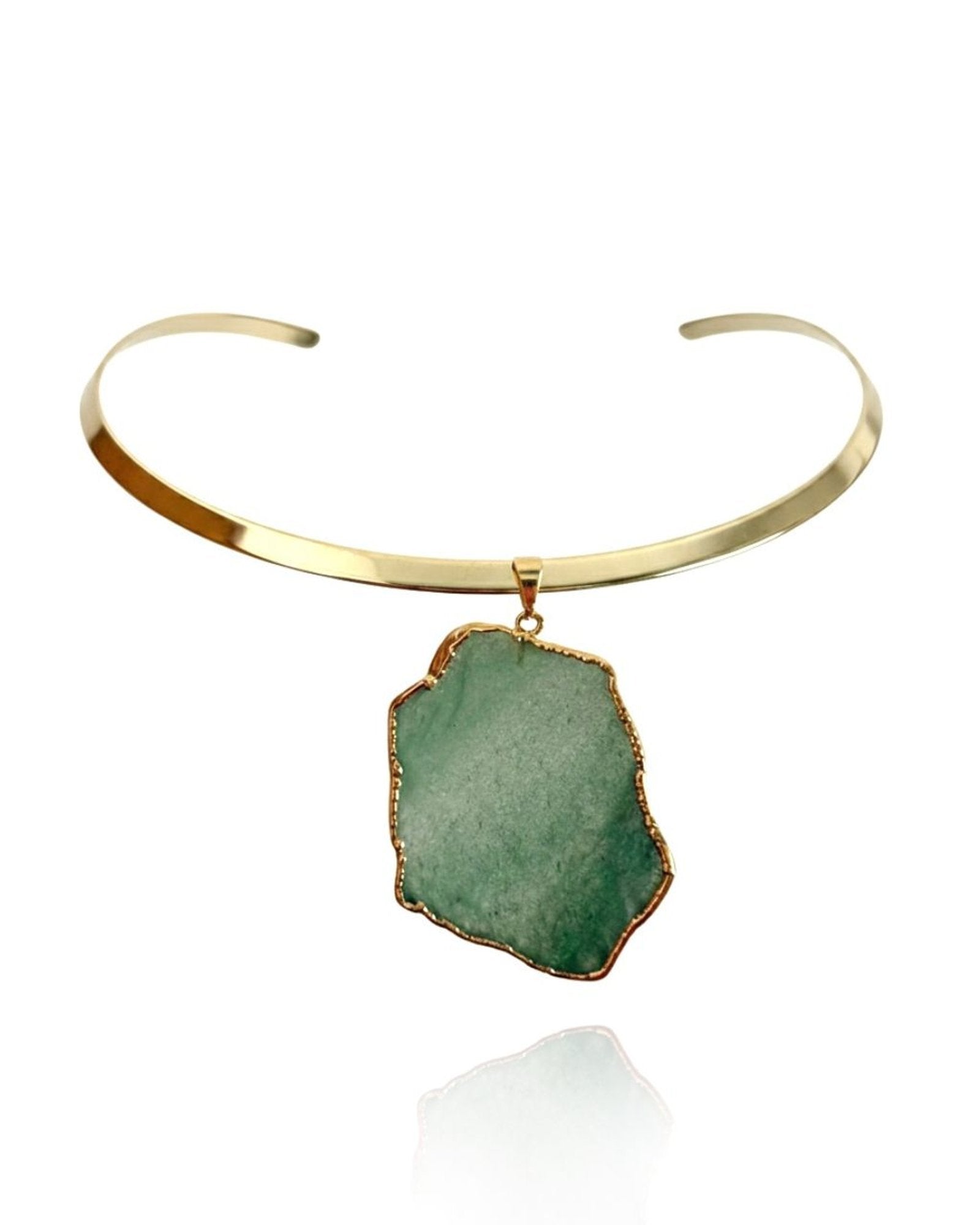 Colar Choker Aro Liso Slice Quartzo Verde Ouro Semijoia