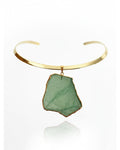 Colar Choker Aro Liso Slice Quartzo Verde Ouro Semijoia