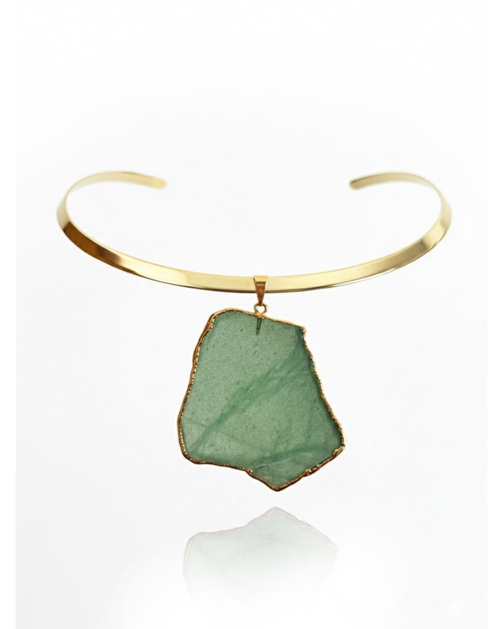 Colar Choker Aro Liso Slice Quartzo Verde Ouro Semijoia
