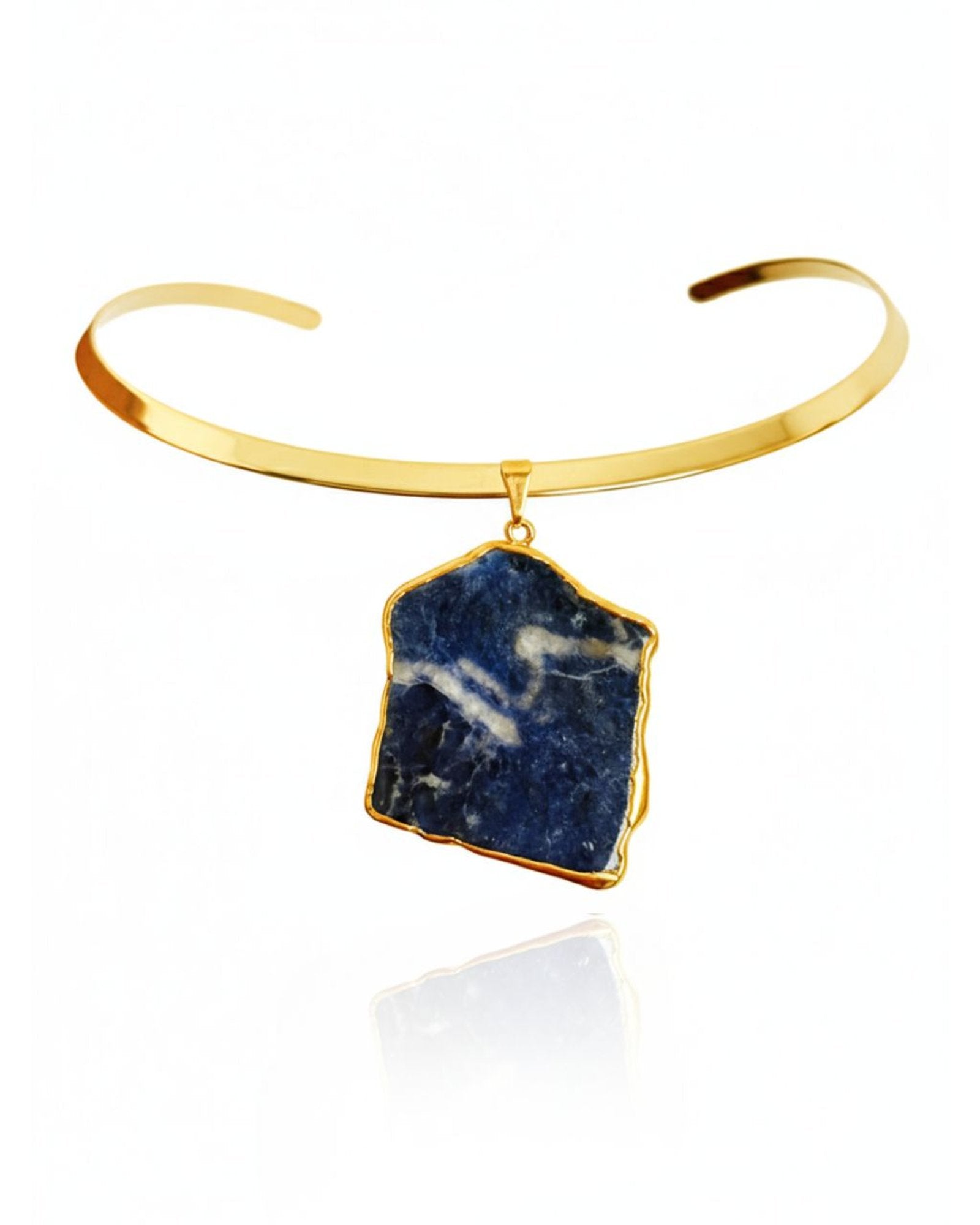 Colar Choker Aro Liso Slice Sodalita - Ouro Semijoia