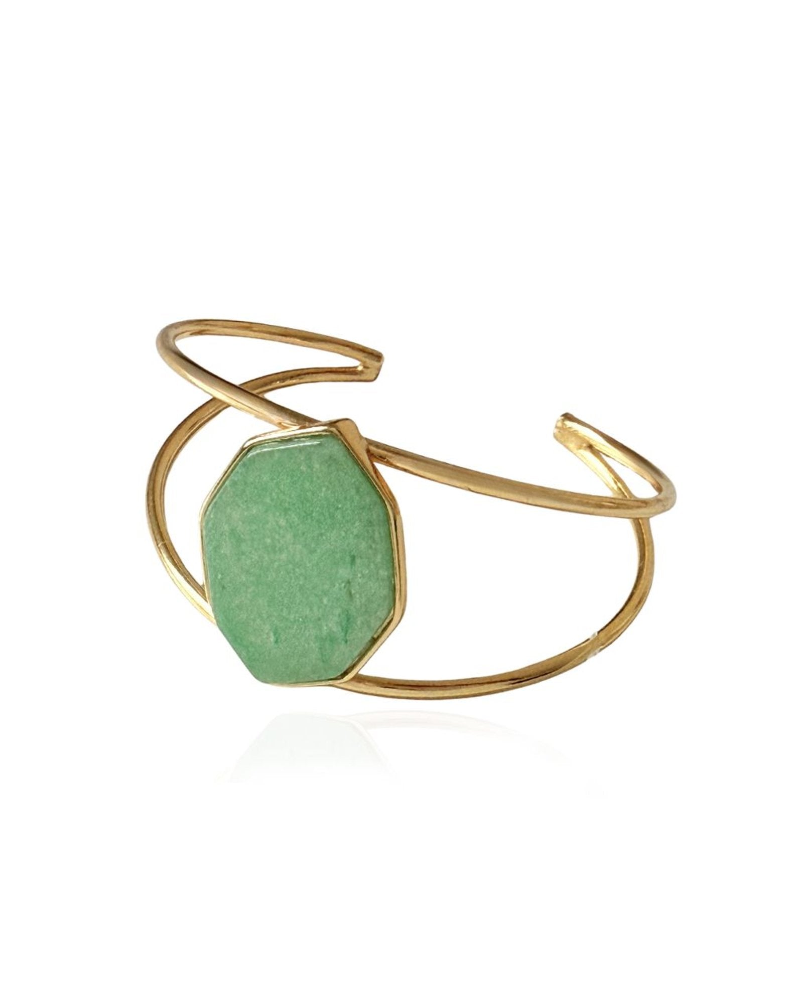 Bracelete Geométrico Quartzo Verde Ouro Semijoia