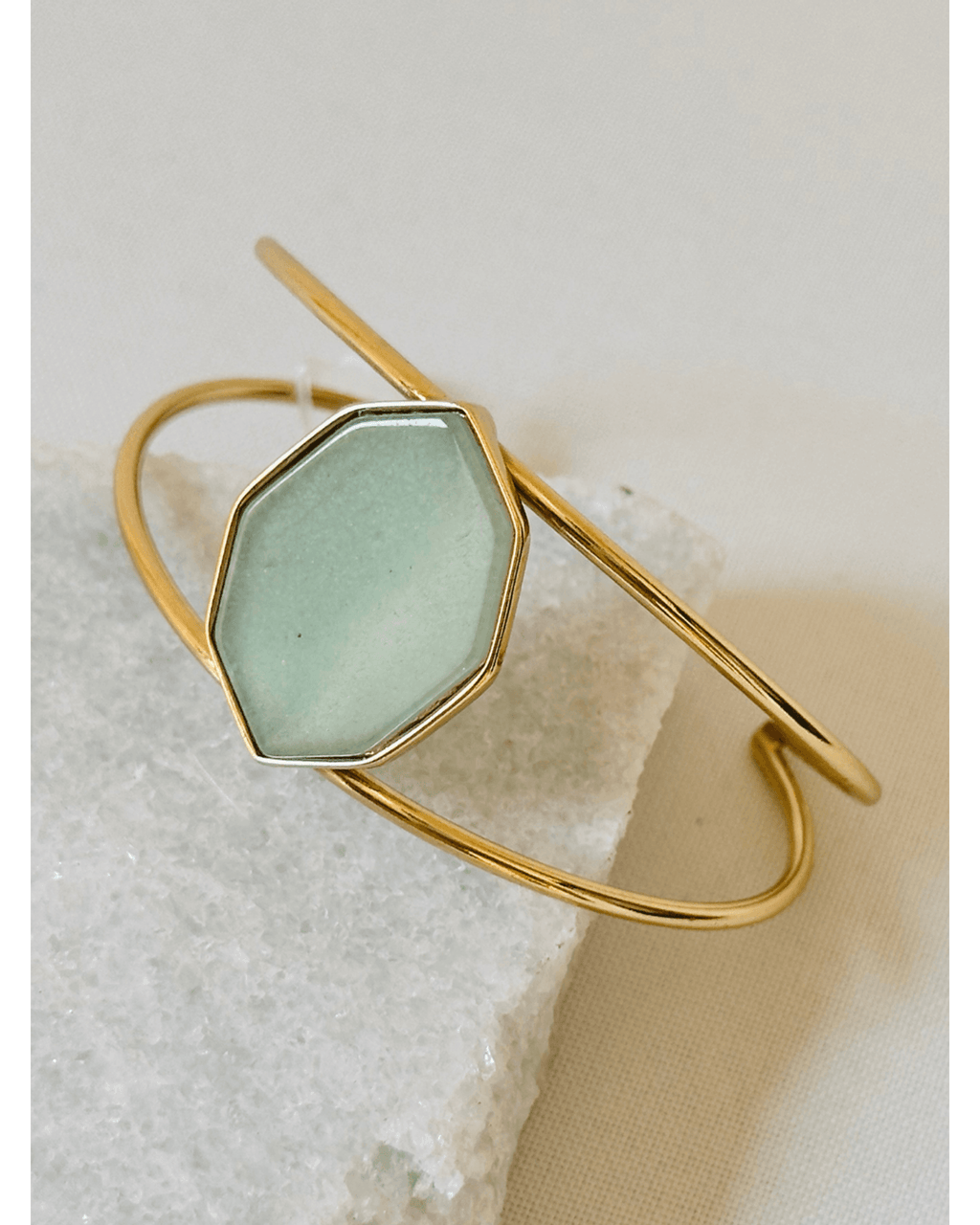 Bracelete Geométrico Quartzo Verde Ouro Semijoia