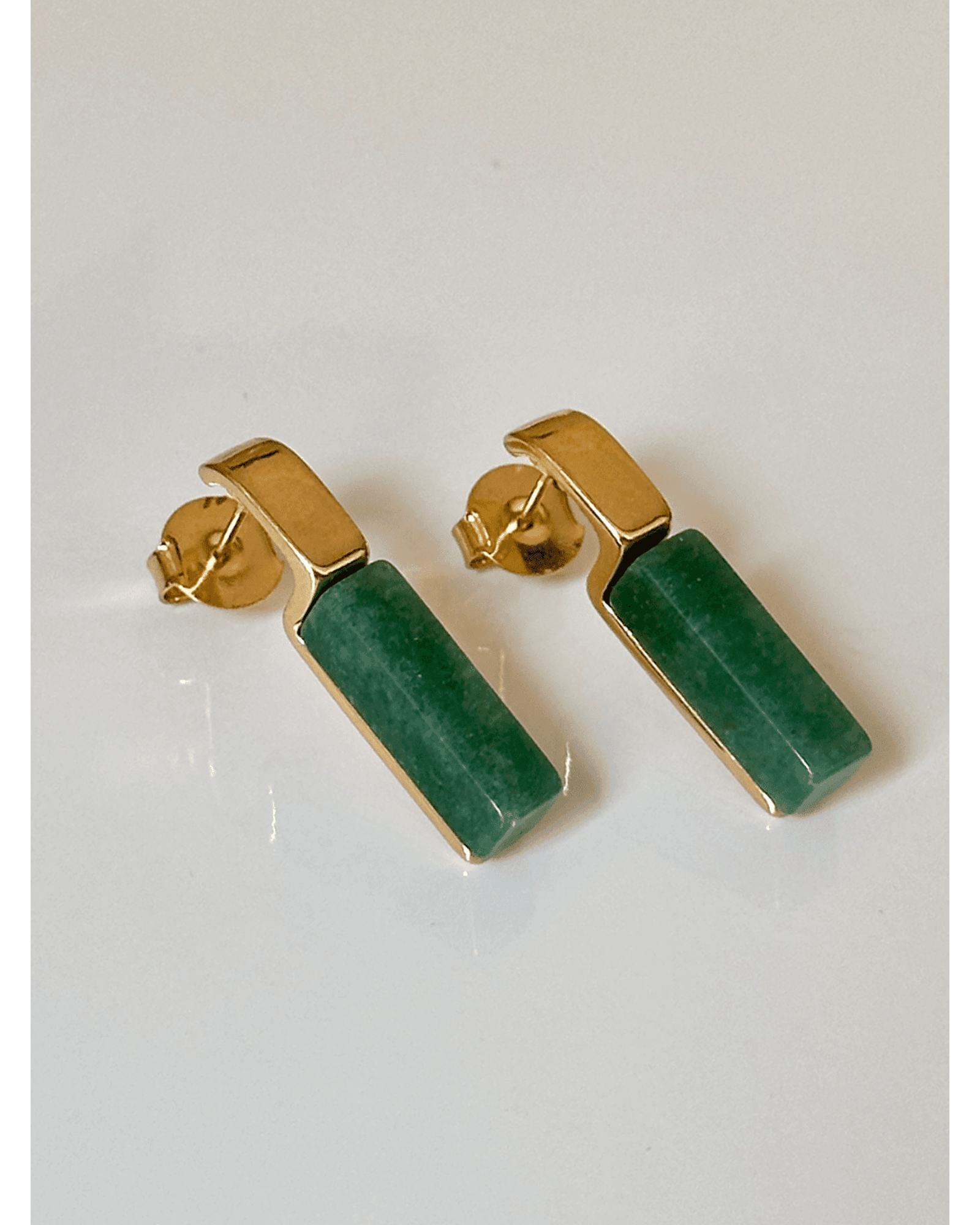 Conjunto Colar e Brinco Geométrico Quartzo Verde Semijoia