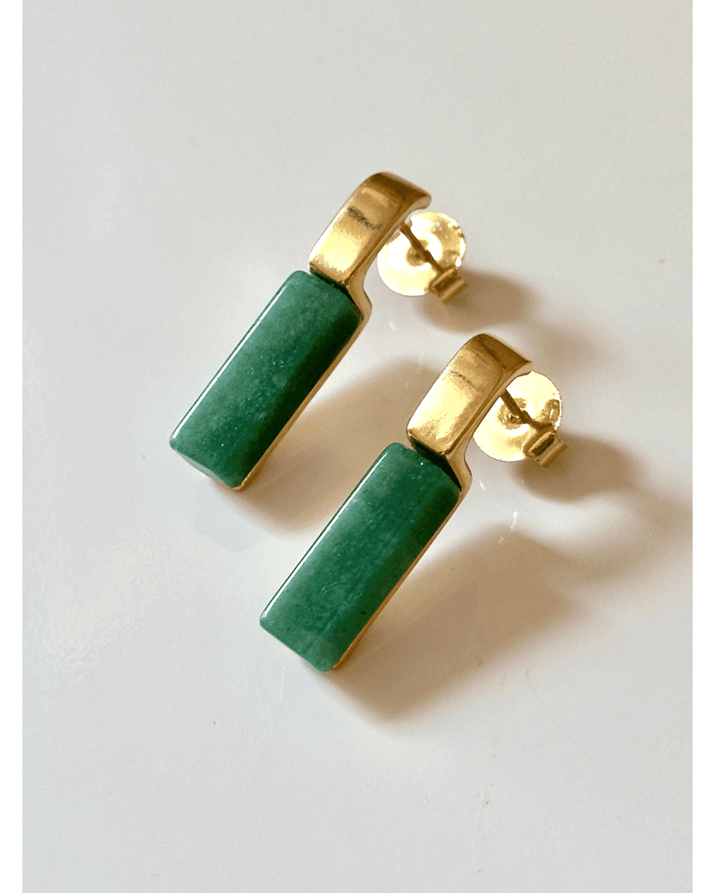 Conjunto Colar e Brinco Geométrico Quartzo Verde Semijoia