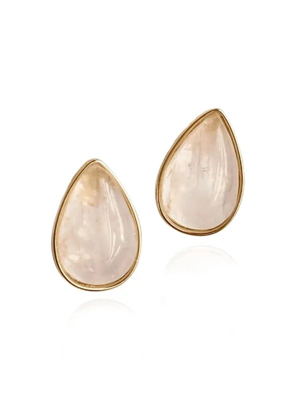 Brinco Gota Quartzo Rosa Ouro Semijoia