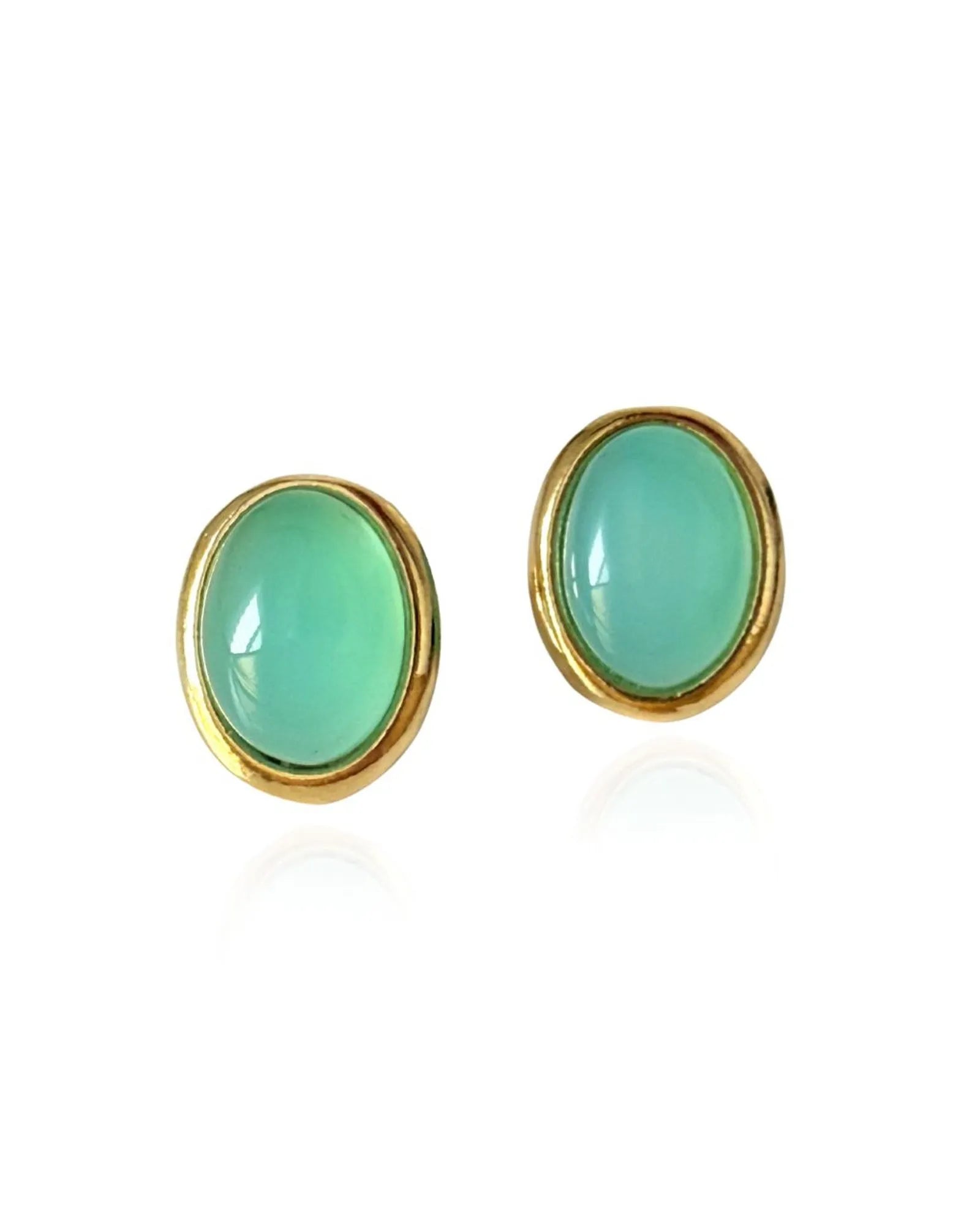 Brinco Oval Ágata Azul Céu Ouro Semijoia
