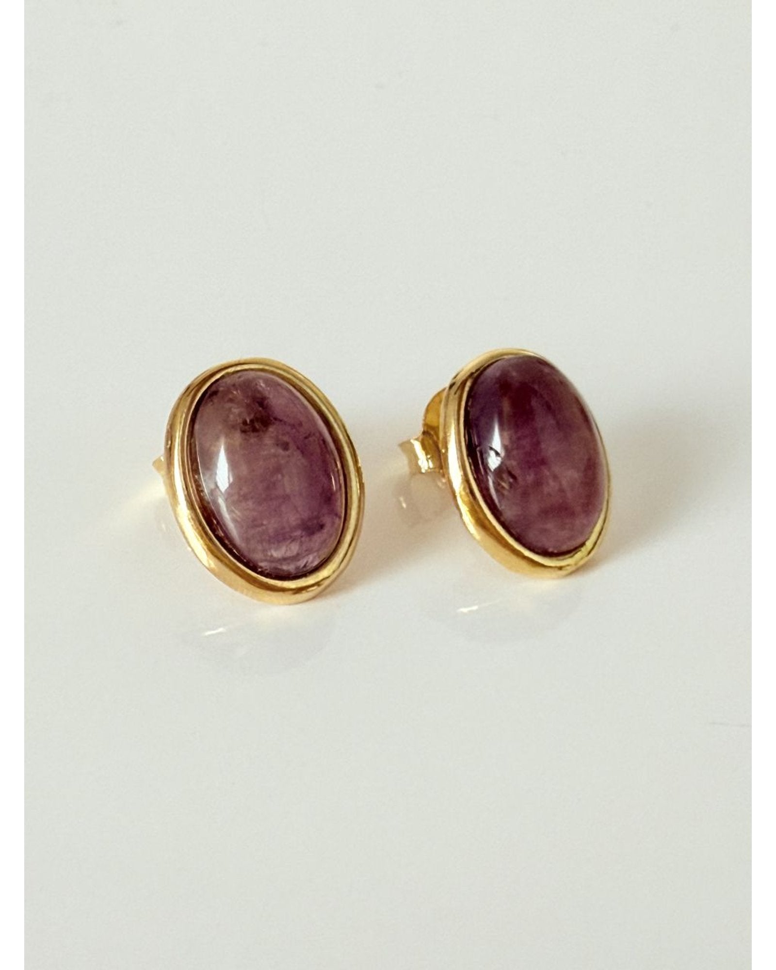 Brinco Oval Ametista Ouro Semijoia