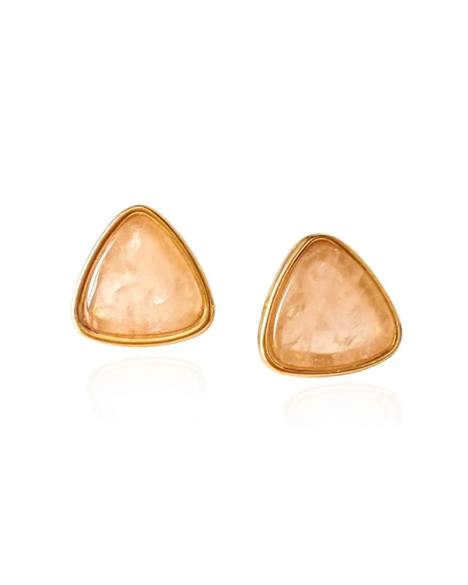 Brinco Triangular Quartzo Rosa Ouro Semijoia