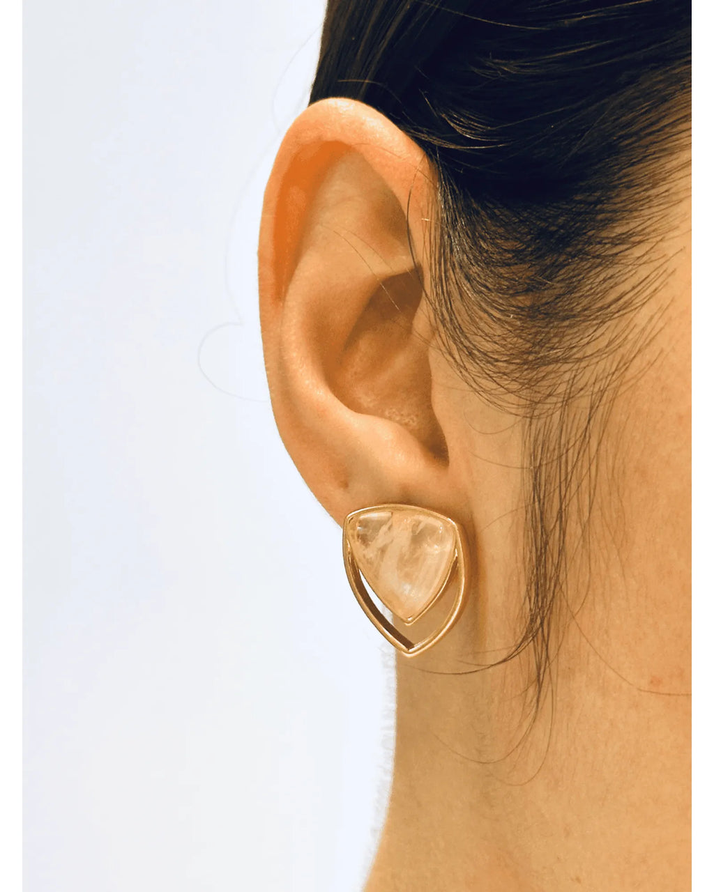 Conjunto Colar e Brinco Triangular Quartzo Rosa Ouro Semijoia