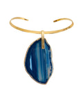 Colar Choker Aro Liso com Ágata Azul Detalhe Dourado Semijoia