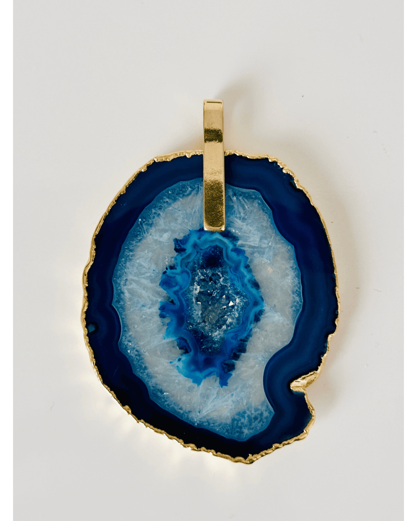 Pingente Ágata Azul com detalhe dourado Ouro Semijoia