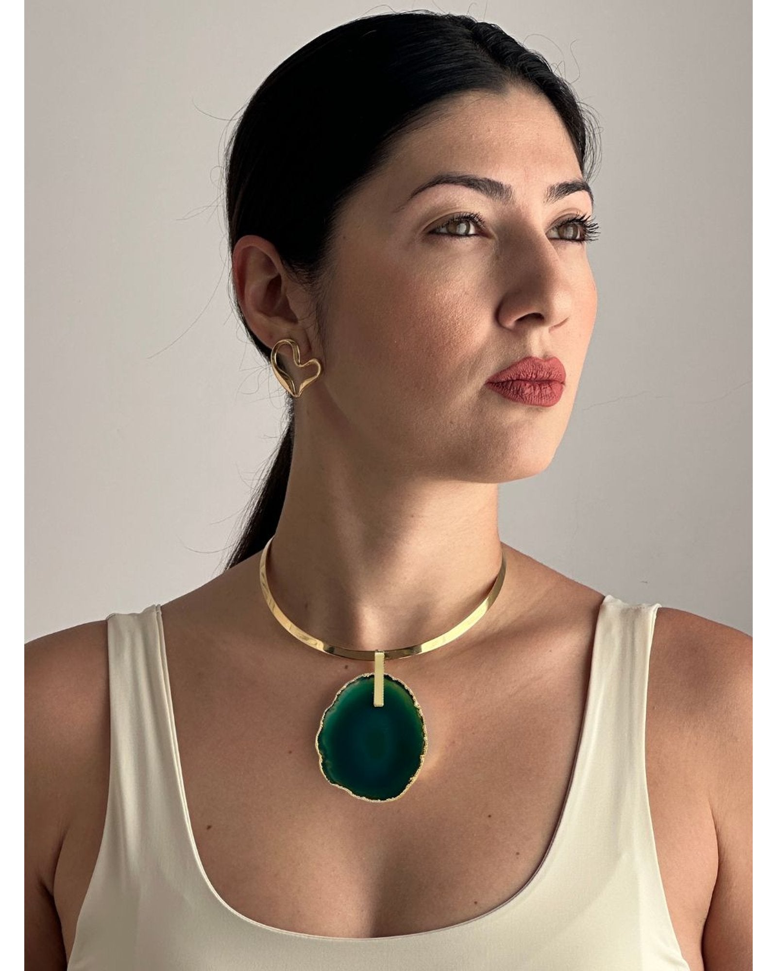 Pingente Ágata Verde com detalhe dourado Ouro 18k