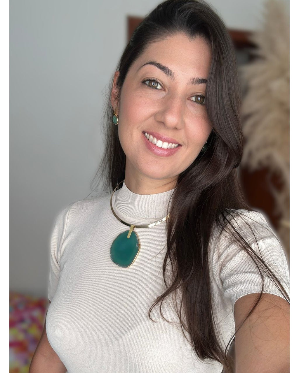 Pingente Ágata Verde com detalhe dourado Ouro 18k