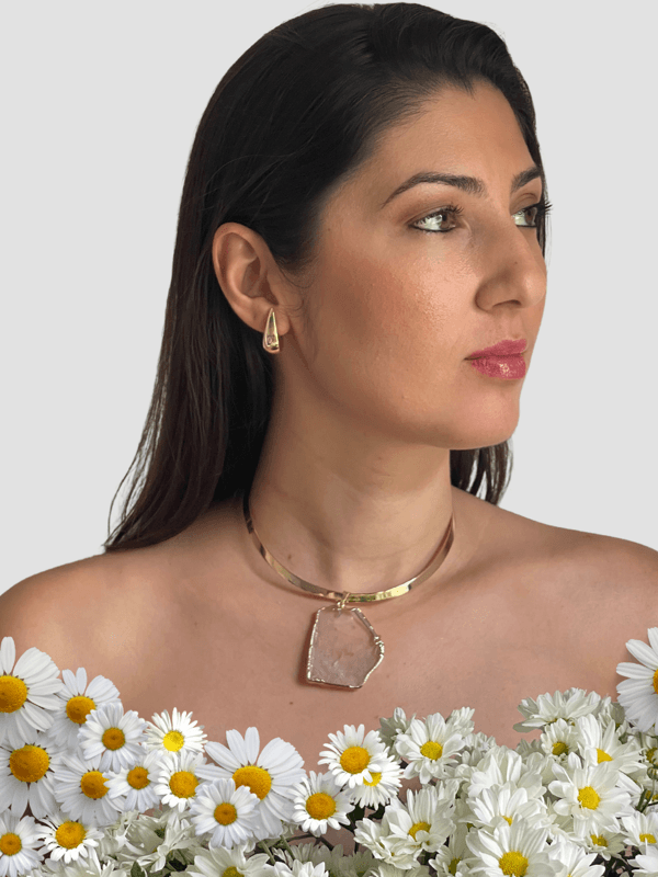 Colar Choker Aro Liso Slice Cristal de Rocha - Ouro Semijoia