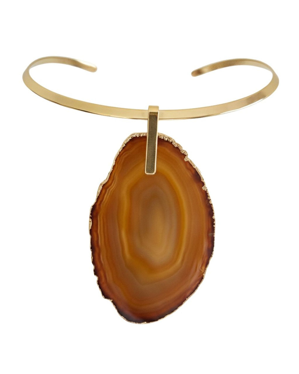 Colar Choker Aro Liso com Ágata Marrom Detalhe Dourado Semijoia