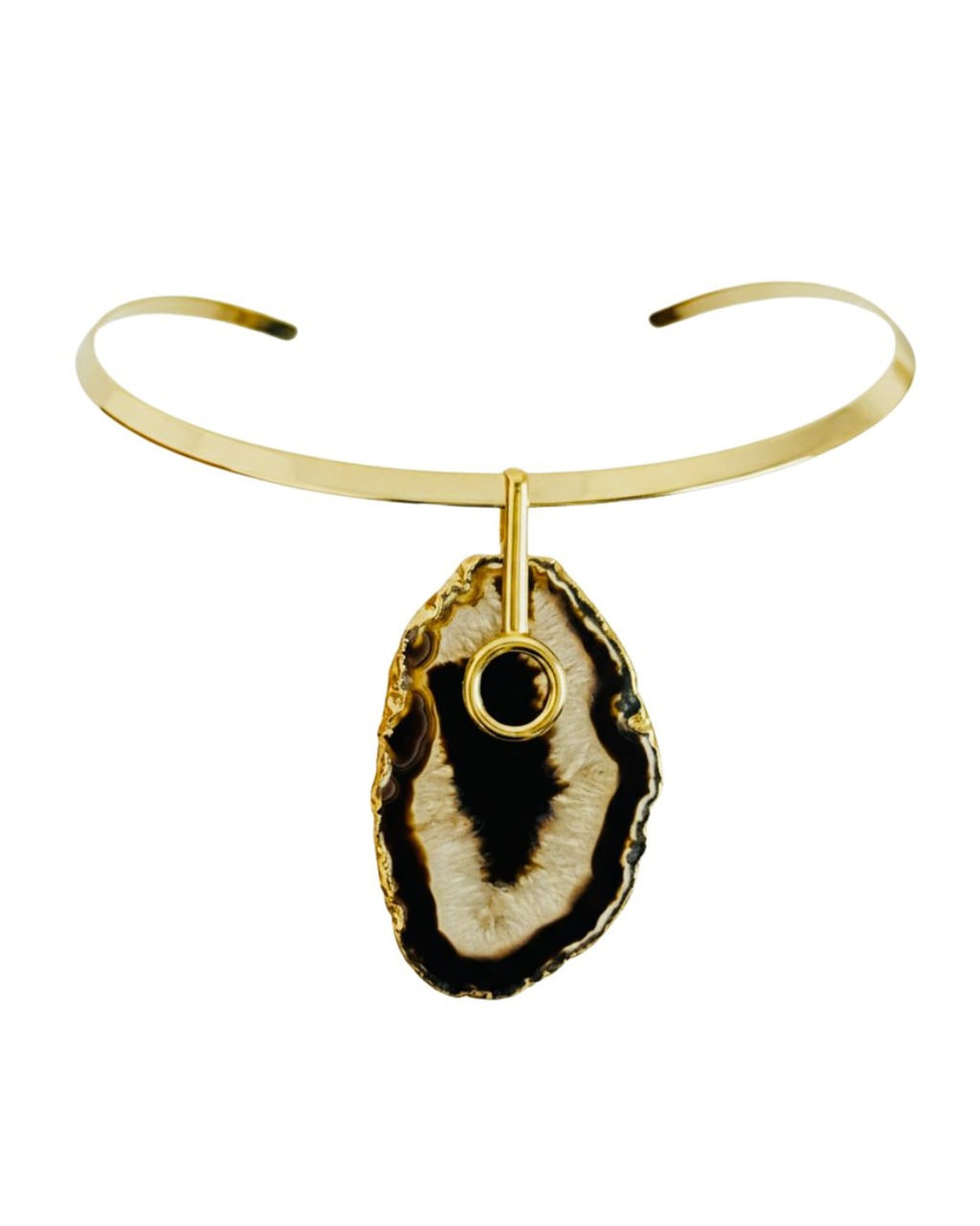 Colar Choker Aro Liso com Ágata Negra Detalhe Dourado Semijoia