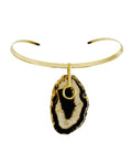 Colar Choker Aro Liso com Ágata Negra Detalhe Dourado Semijoia
