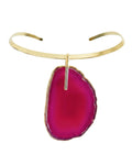 Colar Choker Aro Liso com Ágata Rosa detalhe em Ródio Branco Semijoia