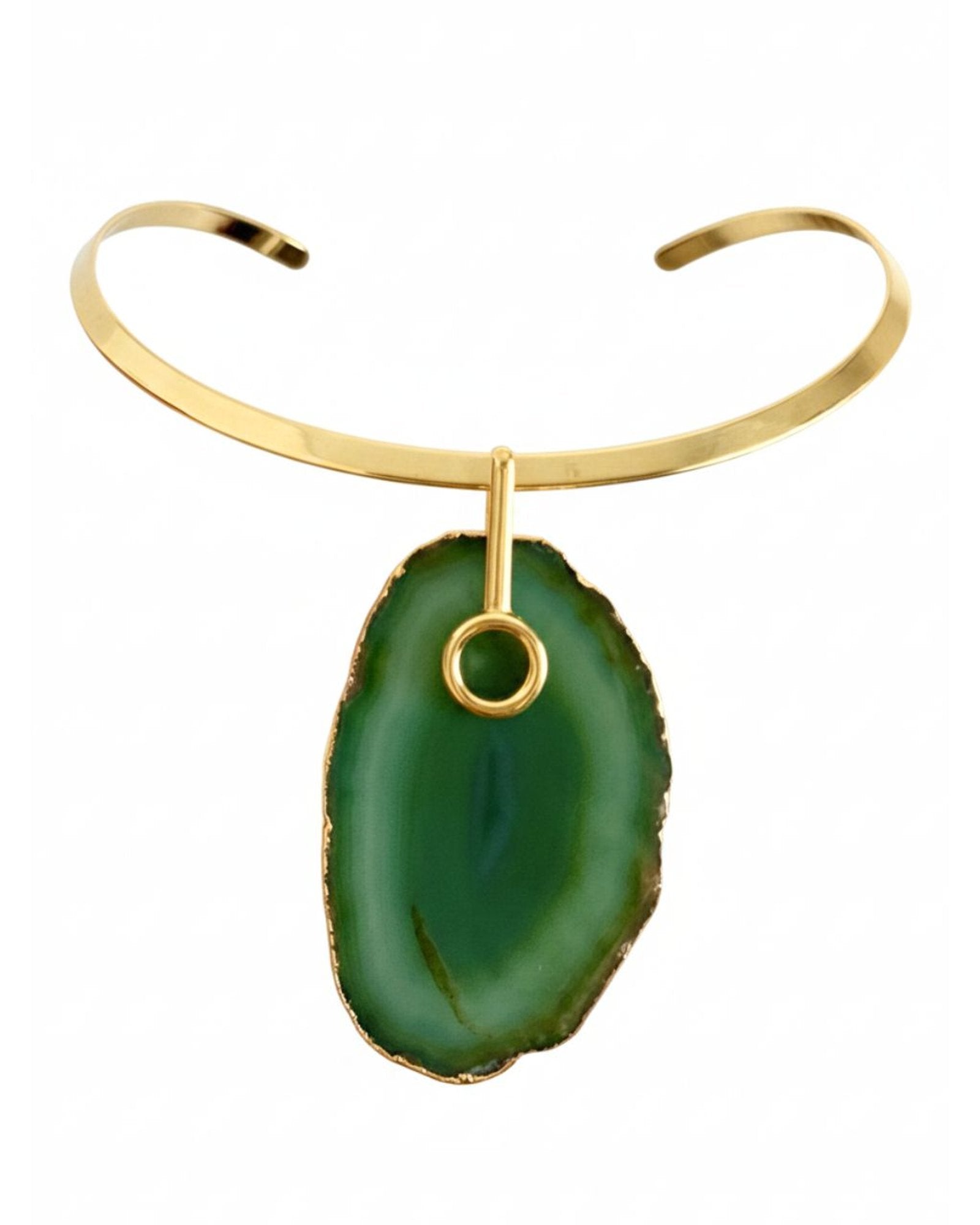 Colar Choker Aro Liso com Ágata Verde Detalhe Dourado Semijoia