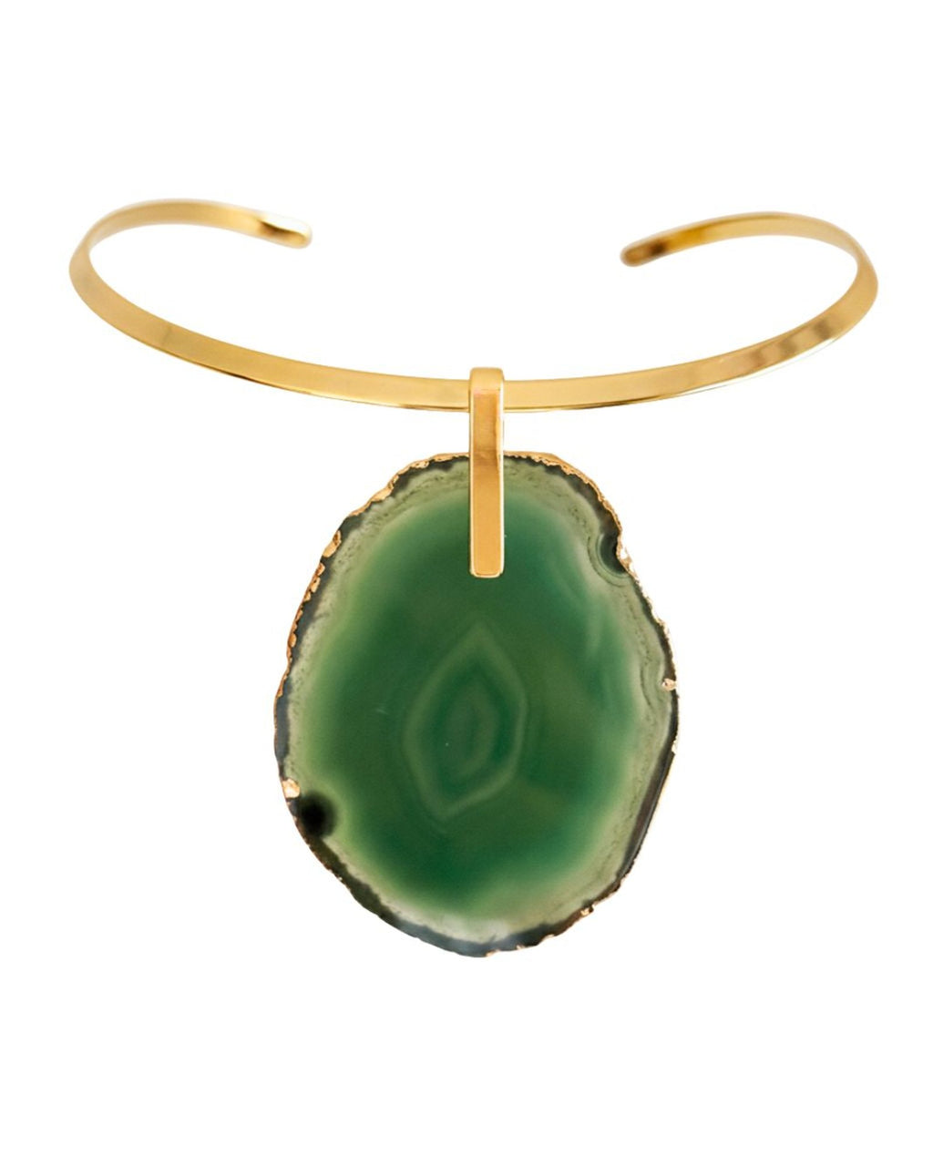 Colar Choker Aro Liso com Ágata Verde Detalhe Dourado Semijoia