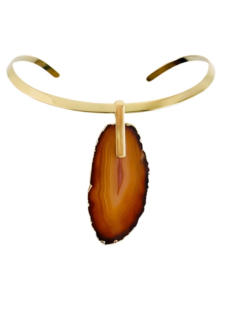 Colar Choker Aro Liso com Ágata Vermelha Detalhe Dourado Semijoia