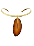 Colar Choker Aro Liso com Ágata Vermelha Detalhe Dourado Semijoia