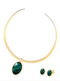 Conjunto Choker Aro liso Colar e Brinco Oval Esmeralda Ouro Semijoia