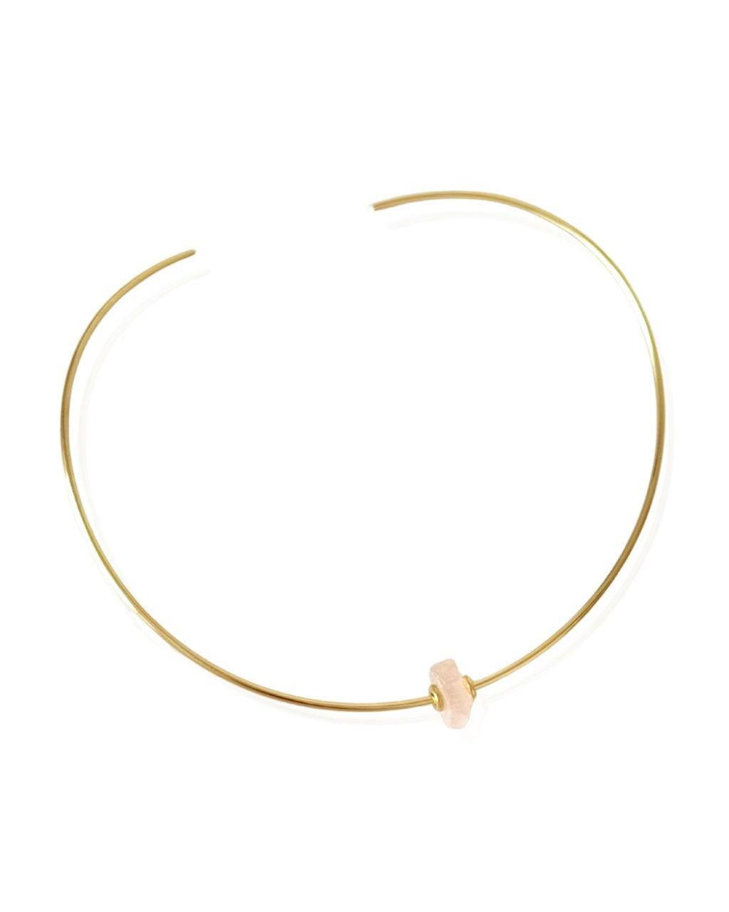 Colar Choker Aro Tubinho Pedra Bruta Quartzo Rosa