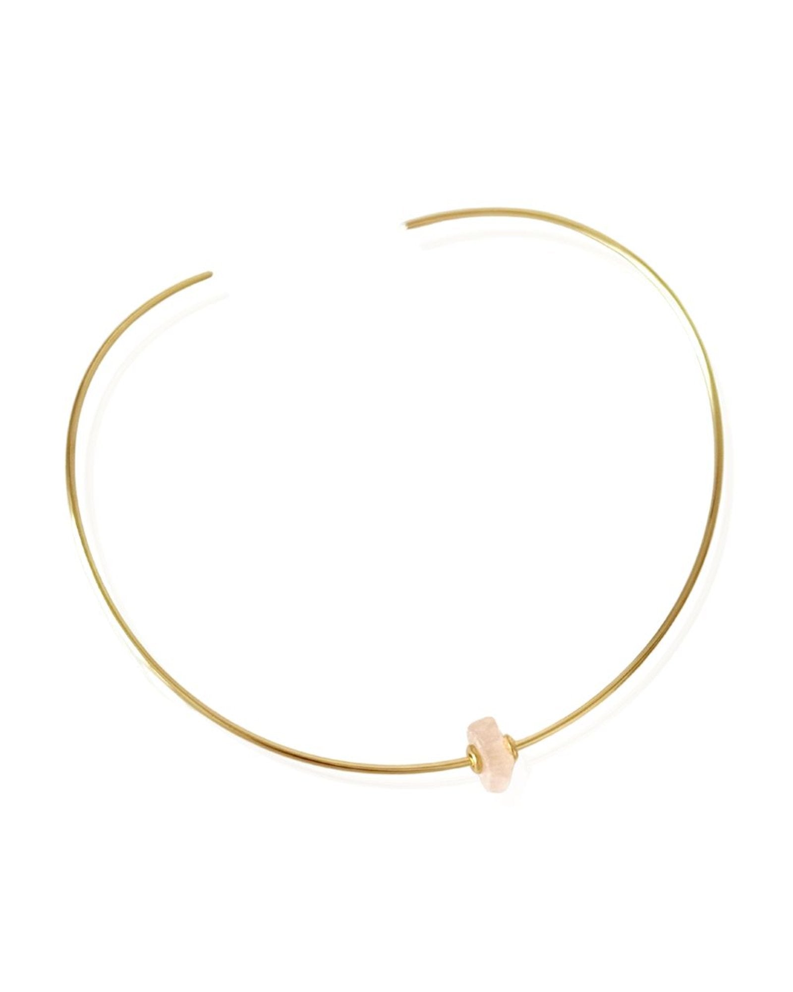 Colar Choker Aro Tubinho Pedra Bruta Quartzo Rosa