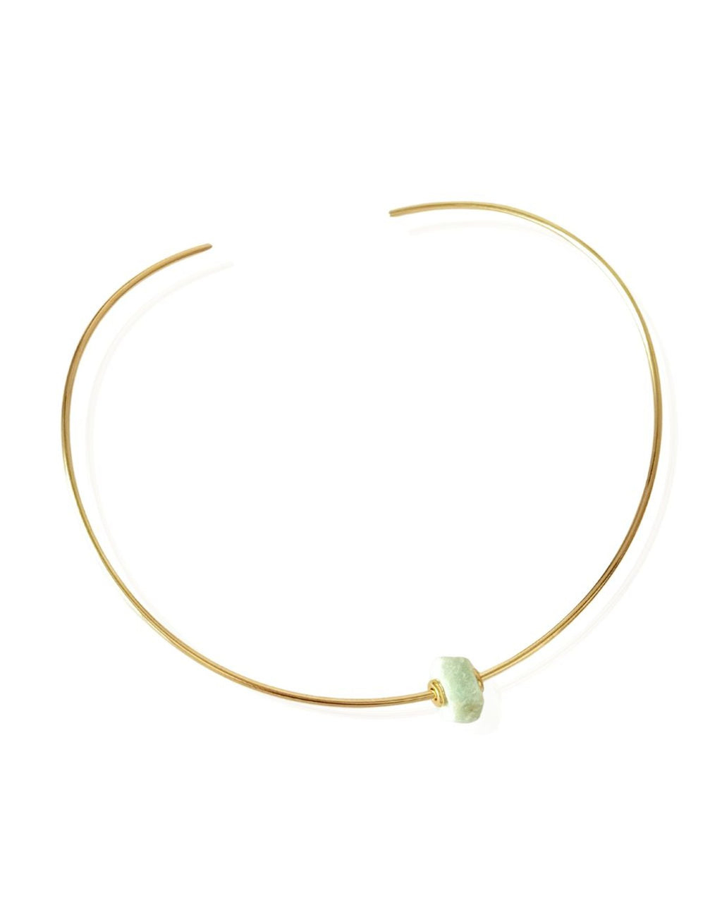 Colar Choker Aro Tubinho Pedra Bruta Quartzo Verde