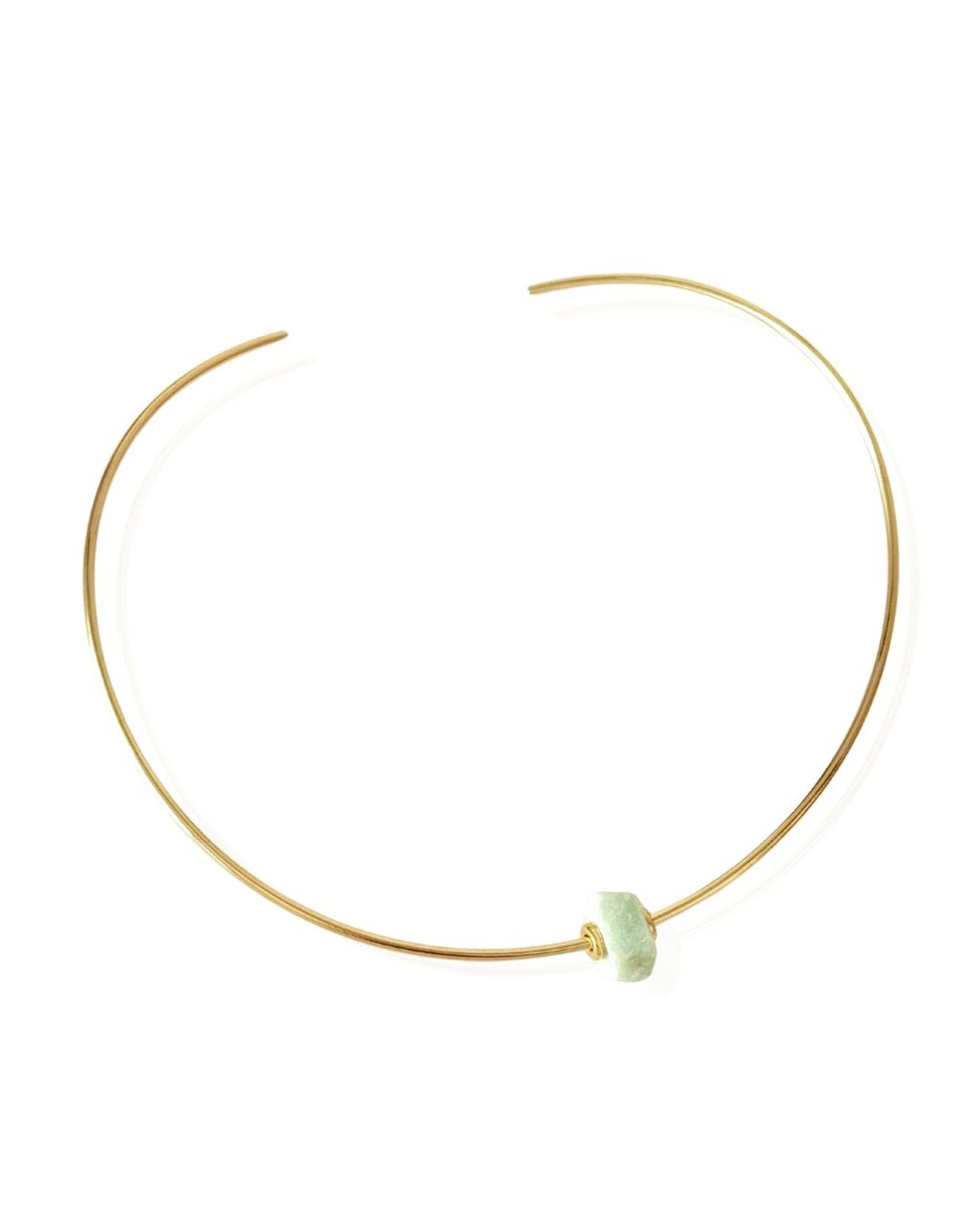 Colar Choker Aro Tubinho Pedra Bruta Quartzo Verde