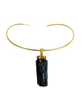 Colar Choker Aro Tubinho Turmalina Negra Cumprida Ouro Semijoia