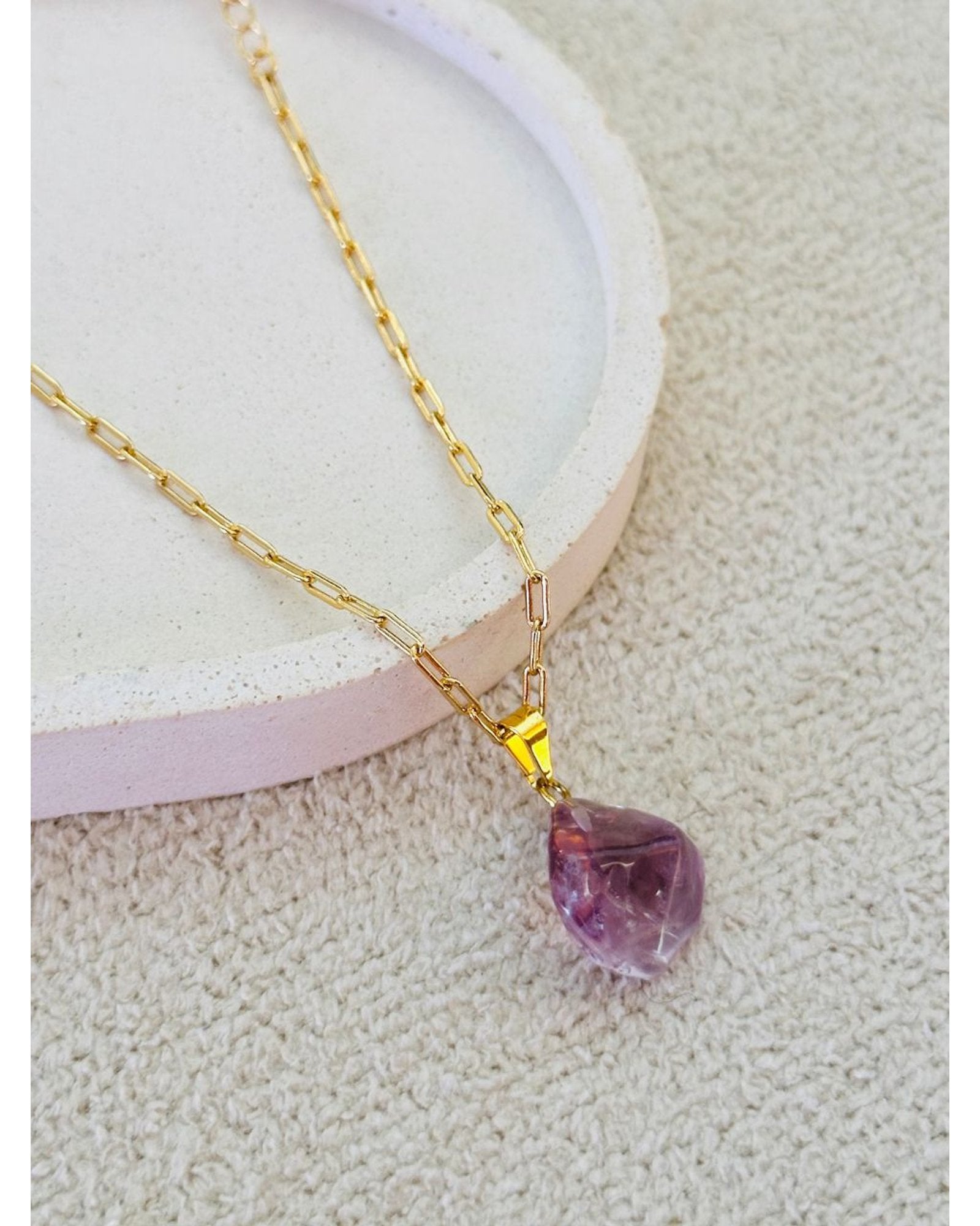 Colar Choker Elo Retangular Ametista Ouro Semijoia