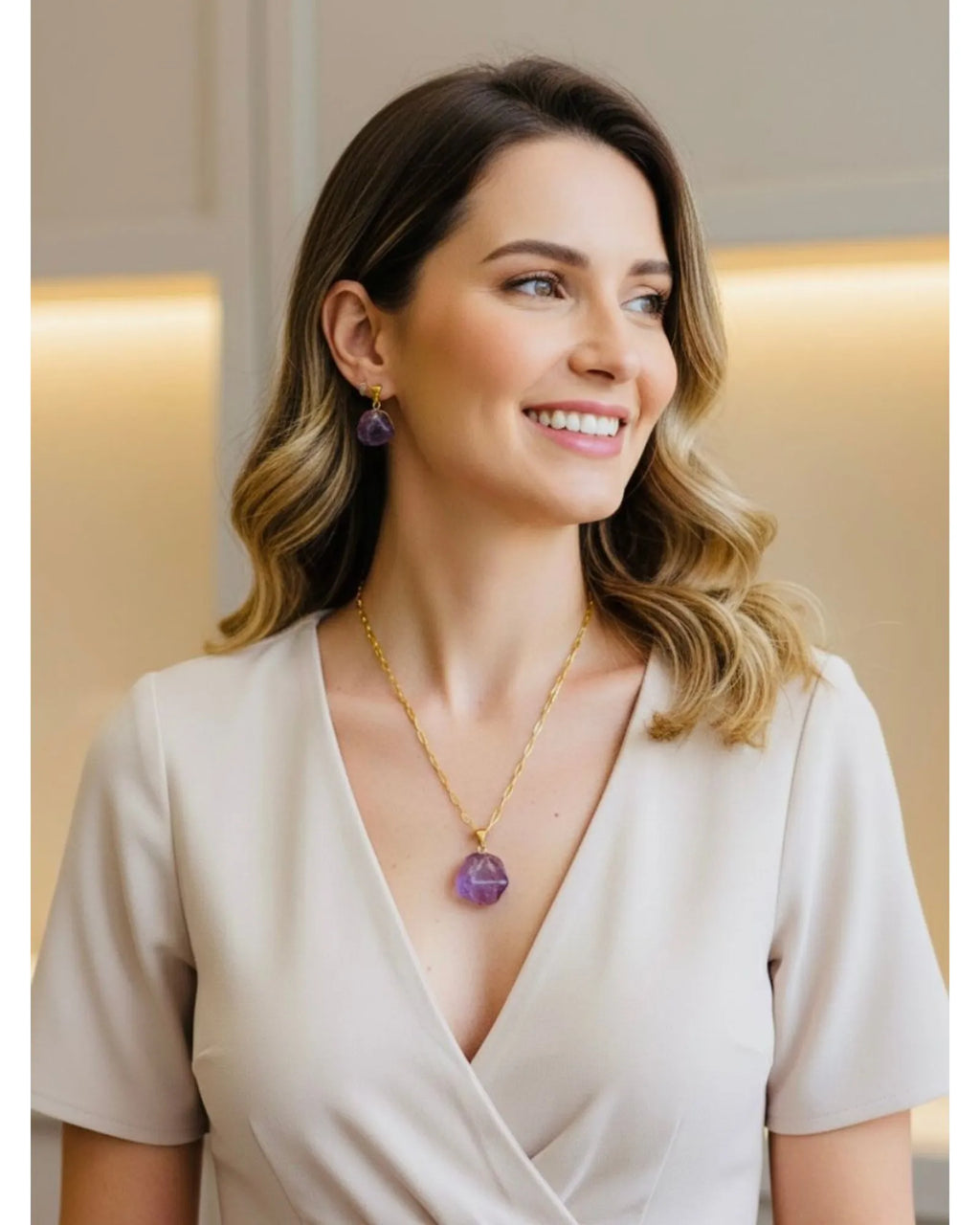 Colar Choker Elo Retangular Ametista Ouro Semijoia