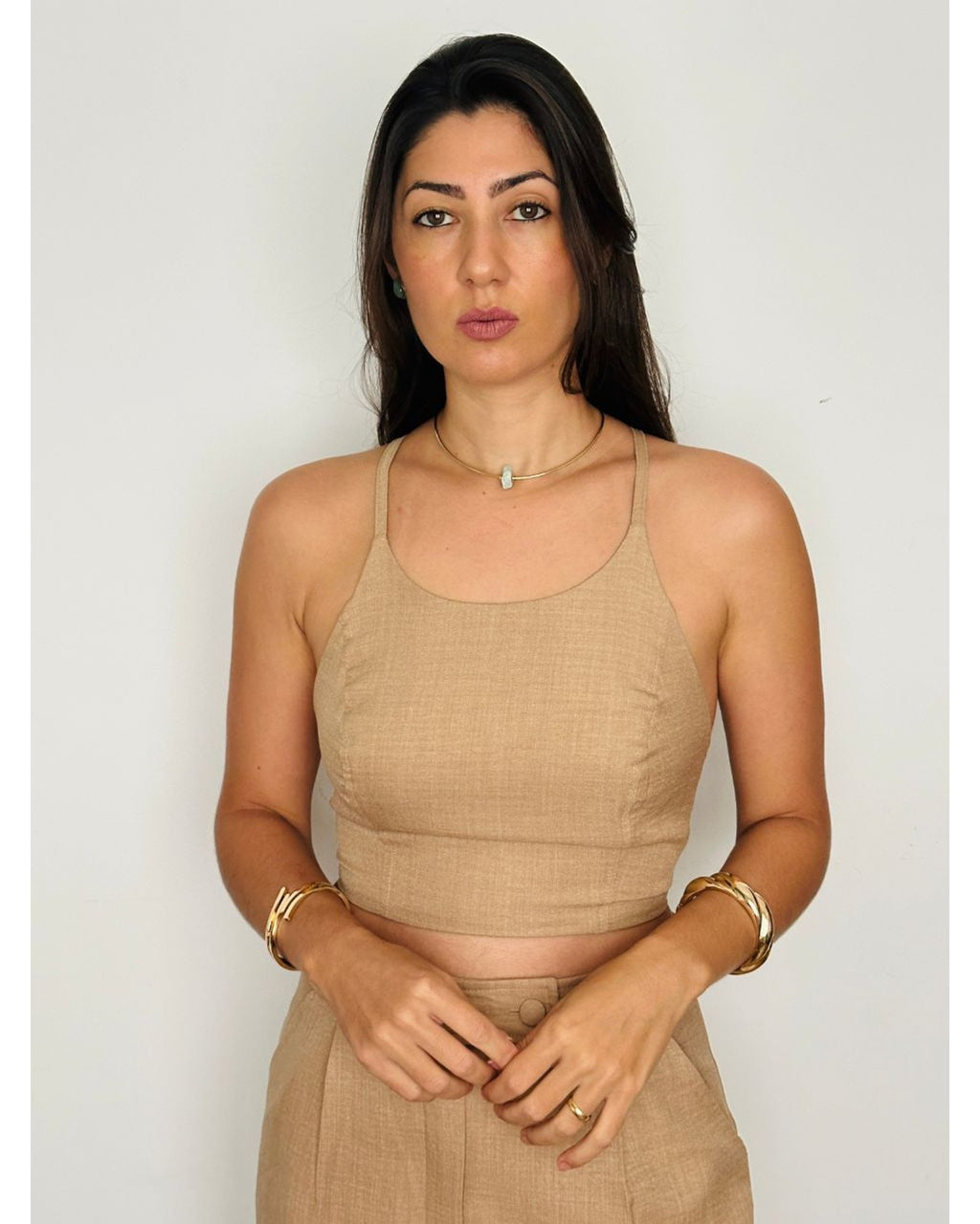 Colar Choker Aro Tubinho Pedra Bruta Quartzo Verde