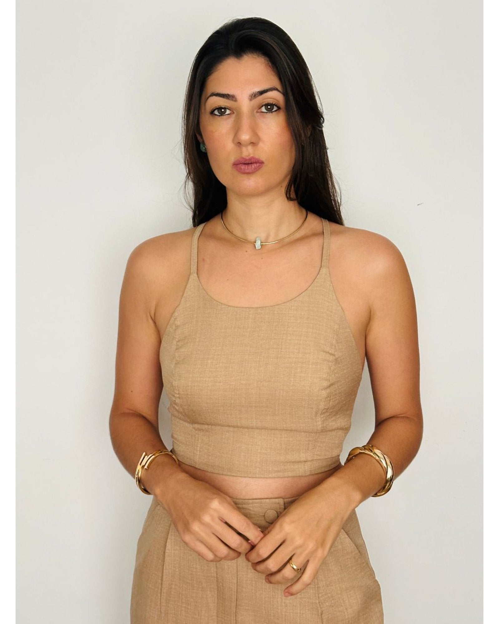 Colar Choker Aro Tubinho Pedra Bruta Quartzo Verde