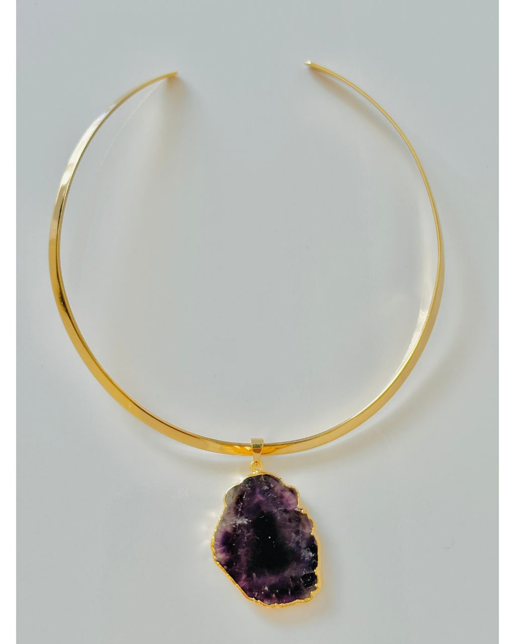 Colar Choker Aro Liso Slice Ametista Ouro Semijoia