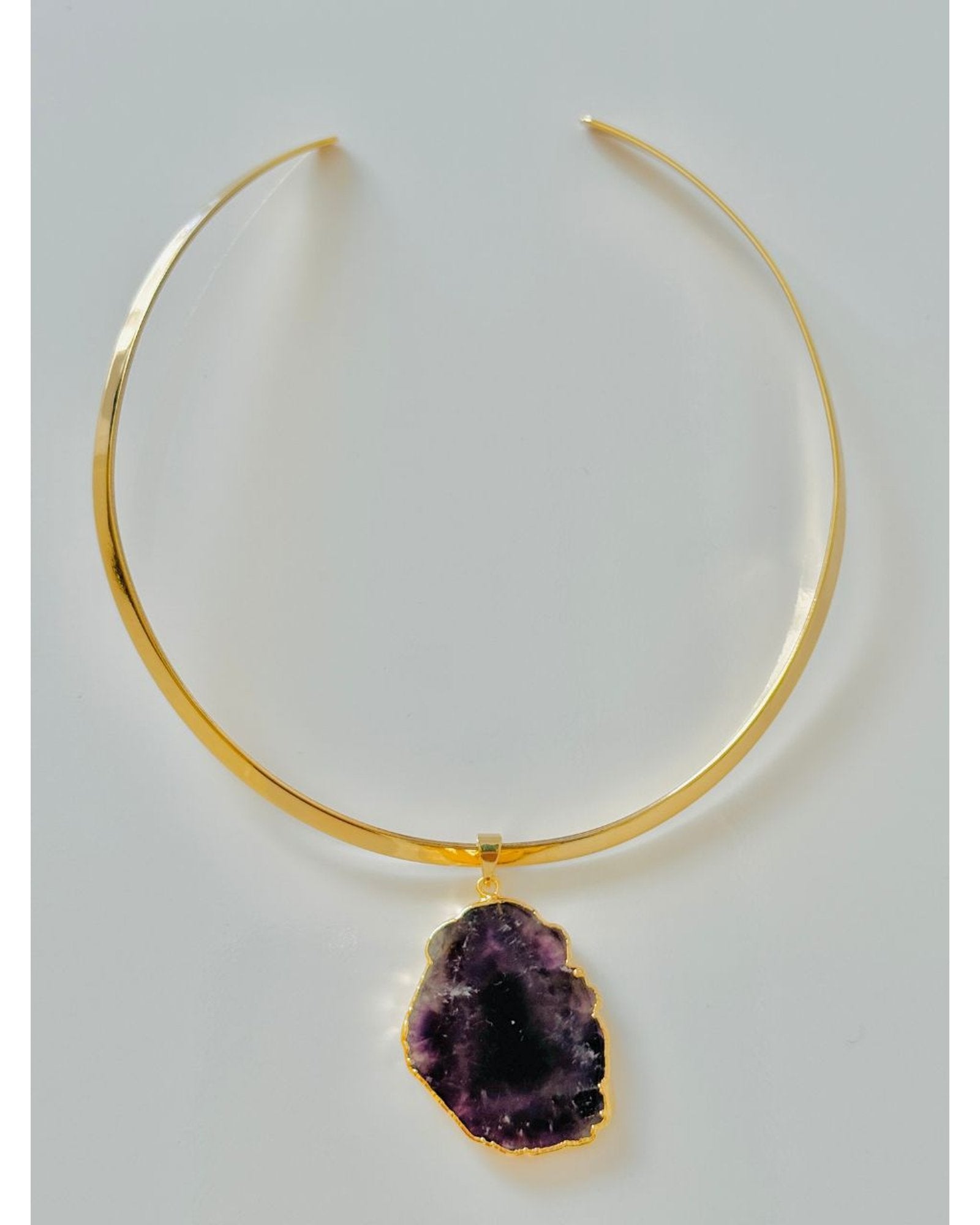 Colar Choker Aro Liso Slice Ametista Ouro Semijoia