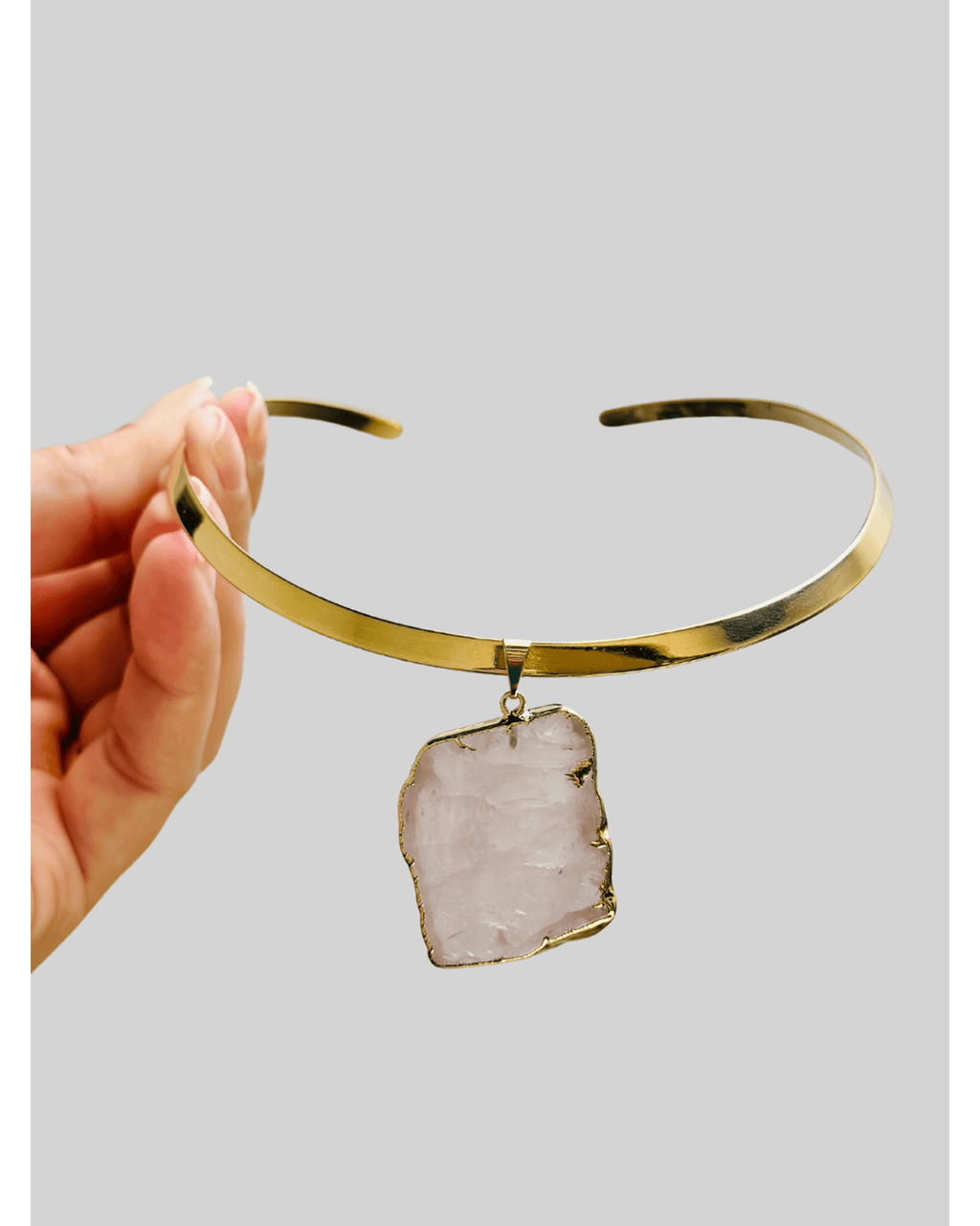 Pingente Slice Quartzo Rosa ouro semijoia