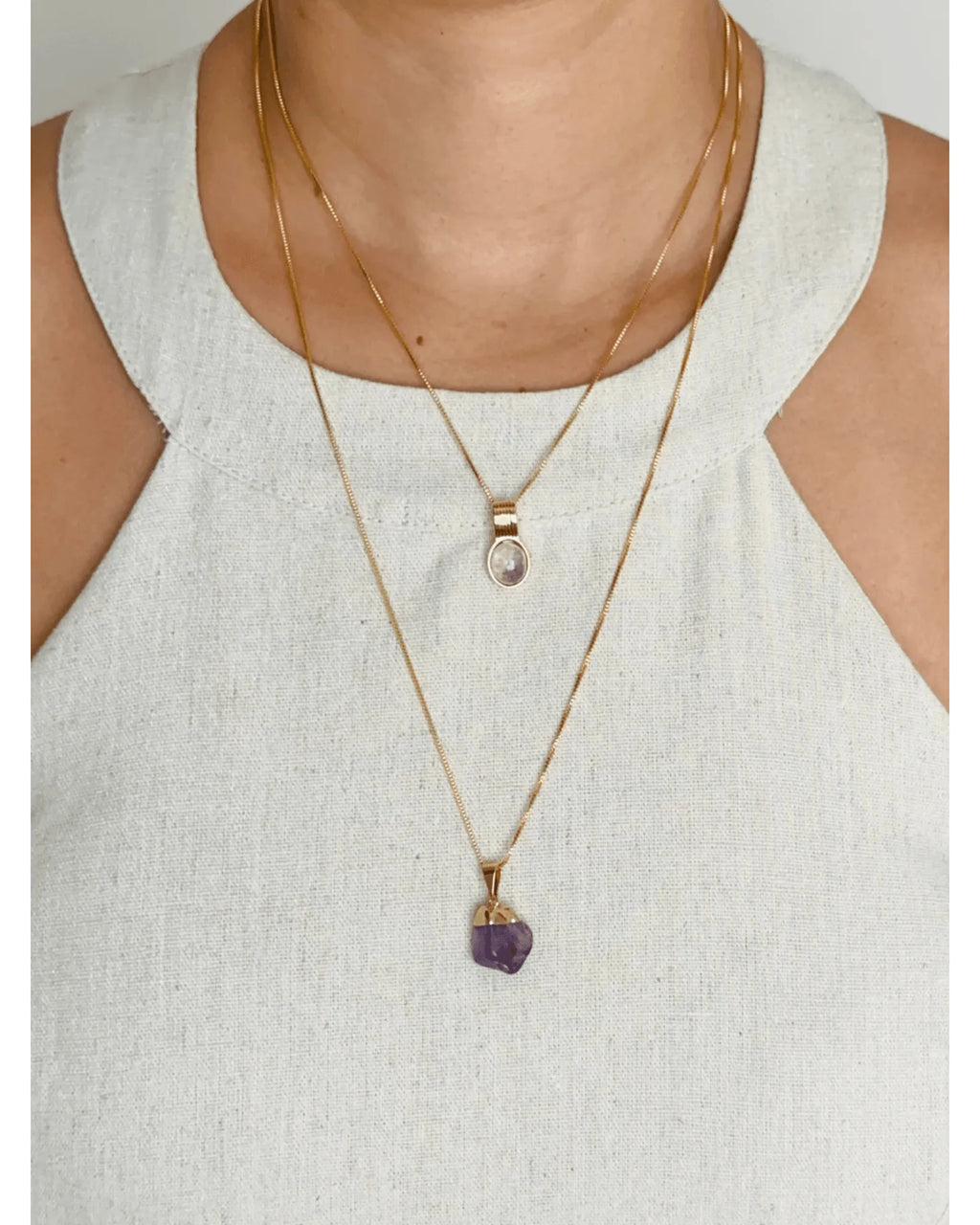 Conjunto Colar e Brinco Oval Ametista Ouro semijoia