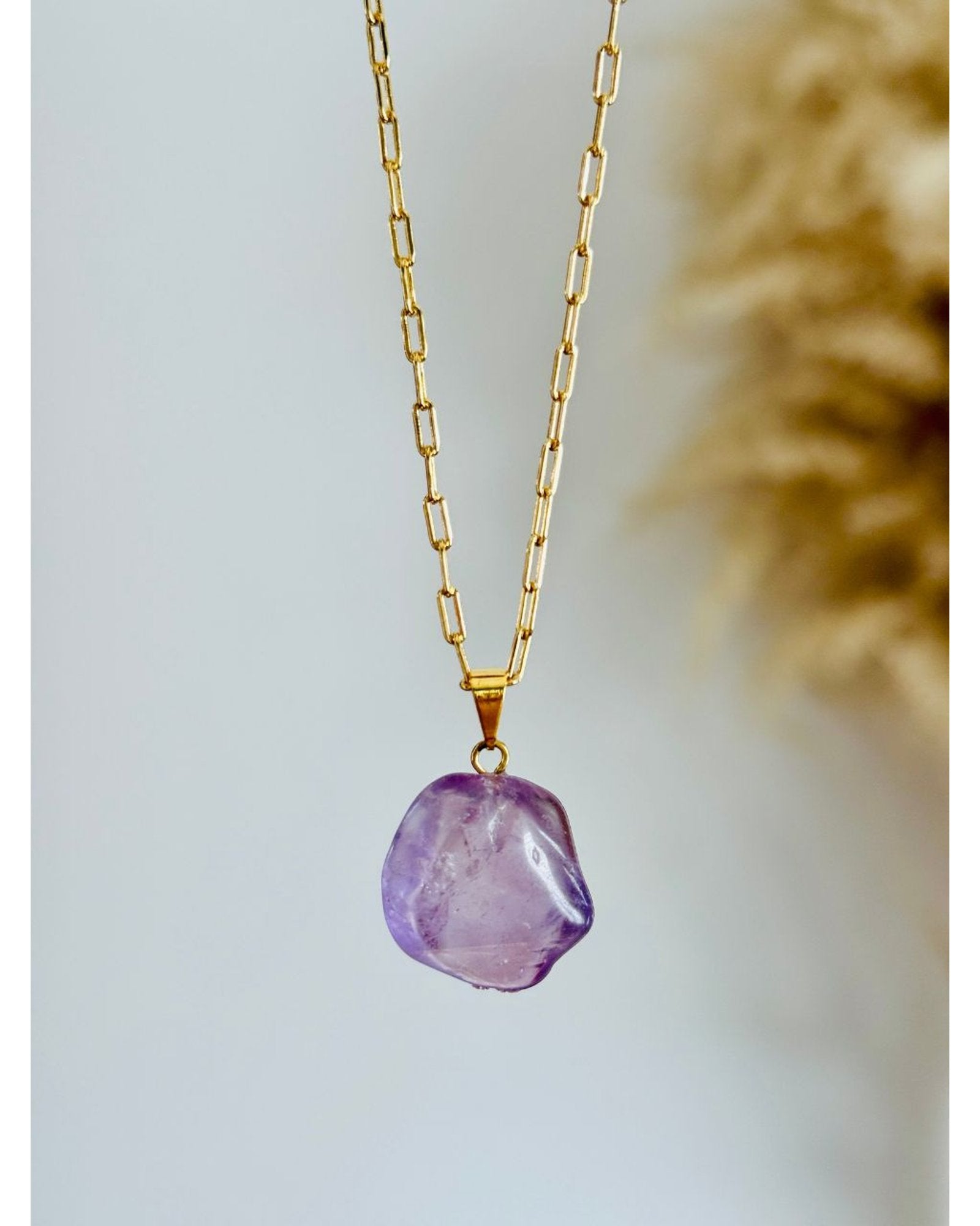 Colar Choker Elo Retangular Ametista Ouro Semijoia