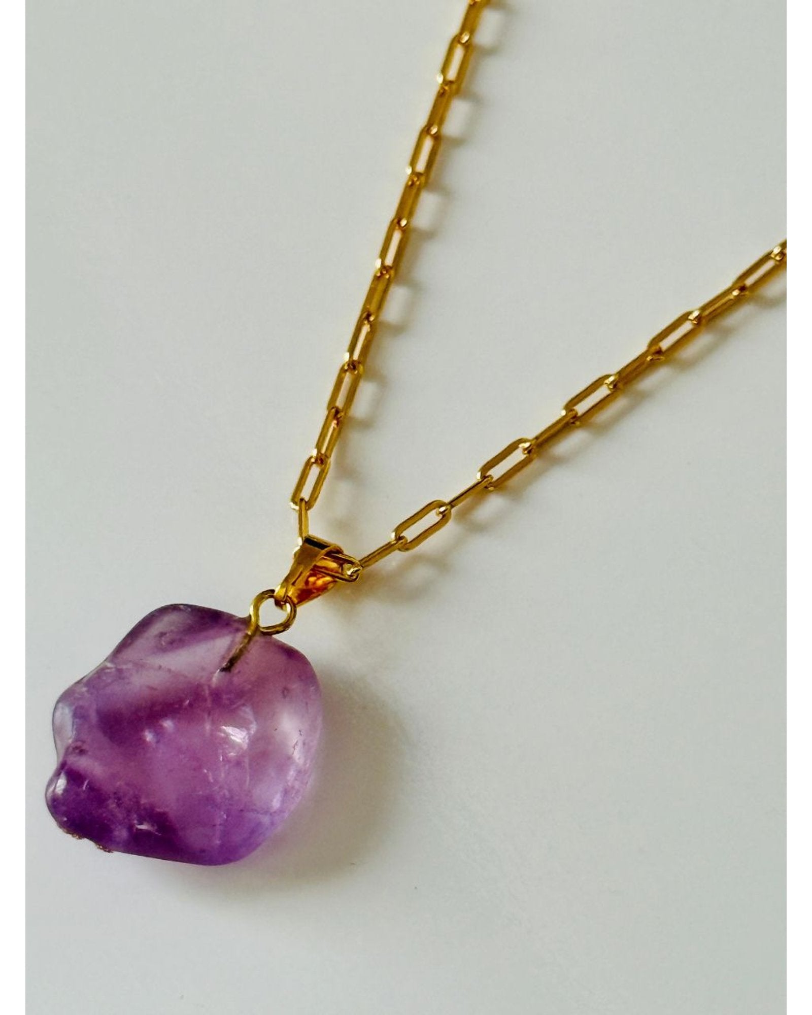 Colar Choker Elo Retangular Ametista Ouro Semijoia