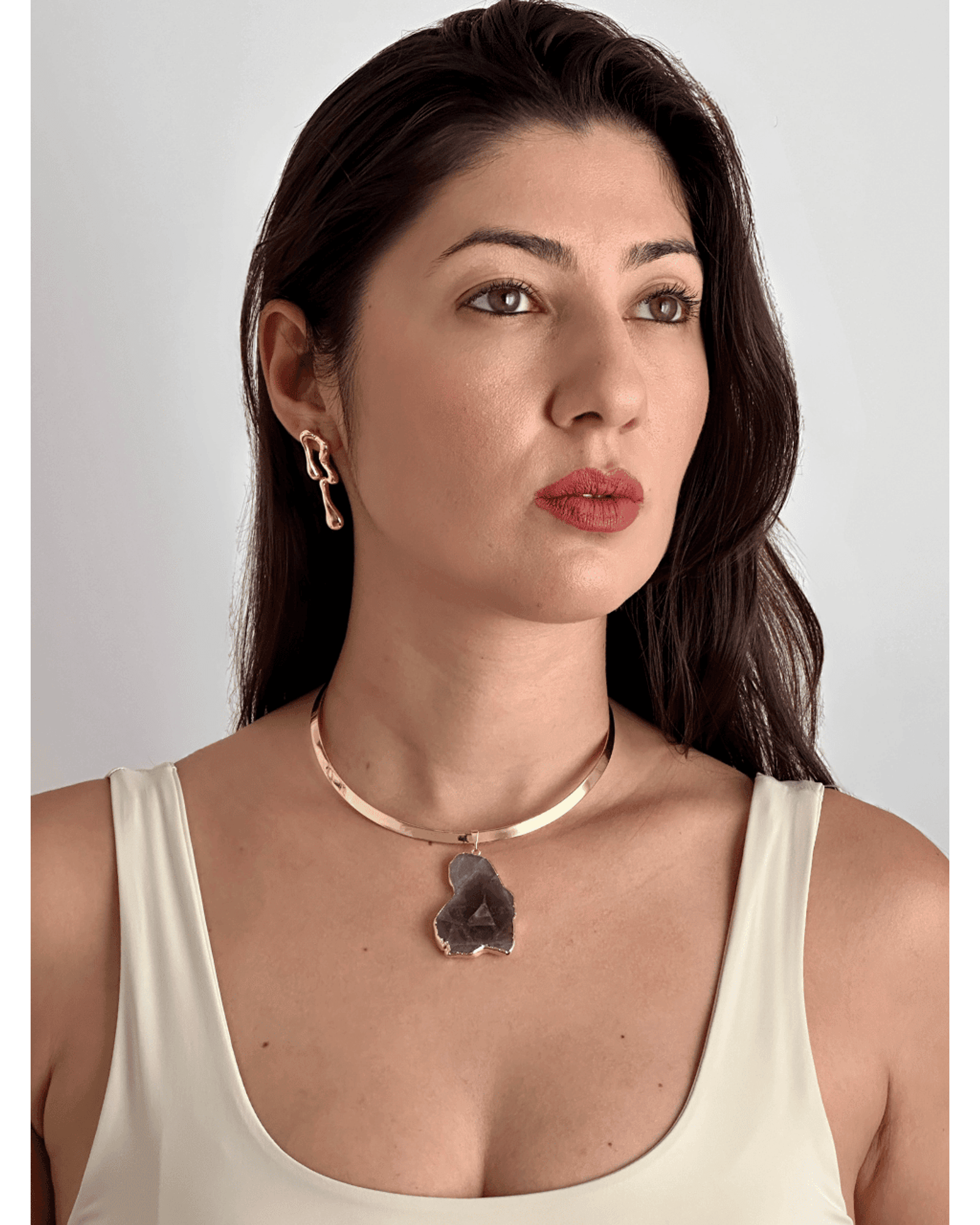 Colar Choker Aro Liso Slice Ametista Ouro Semijoia