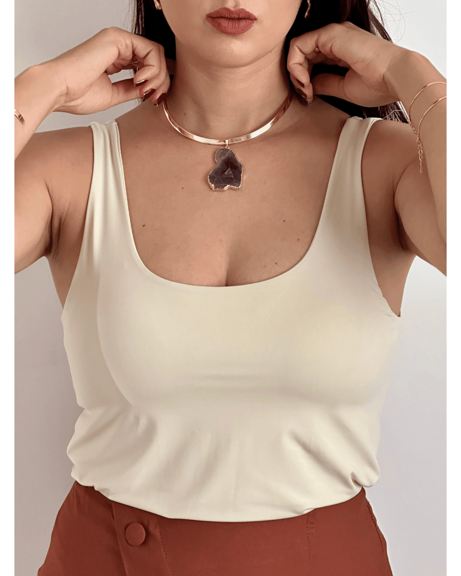 Colar Choker Aro Liso Slice Ametista Ouro Semijoia
