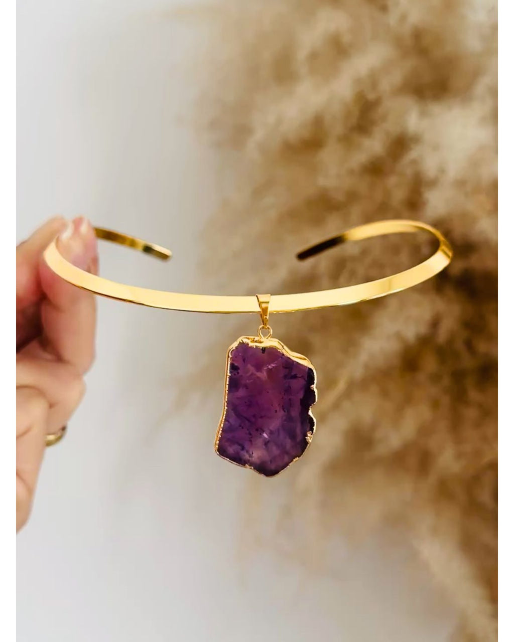 Colar Choker Aro Liso Slice Ametista Ouro Semijoia