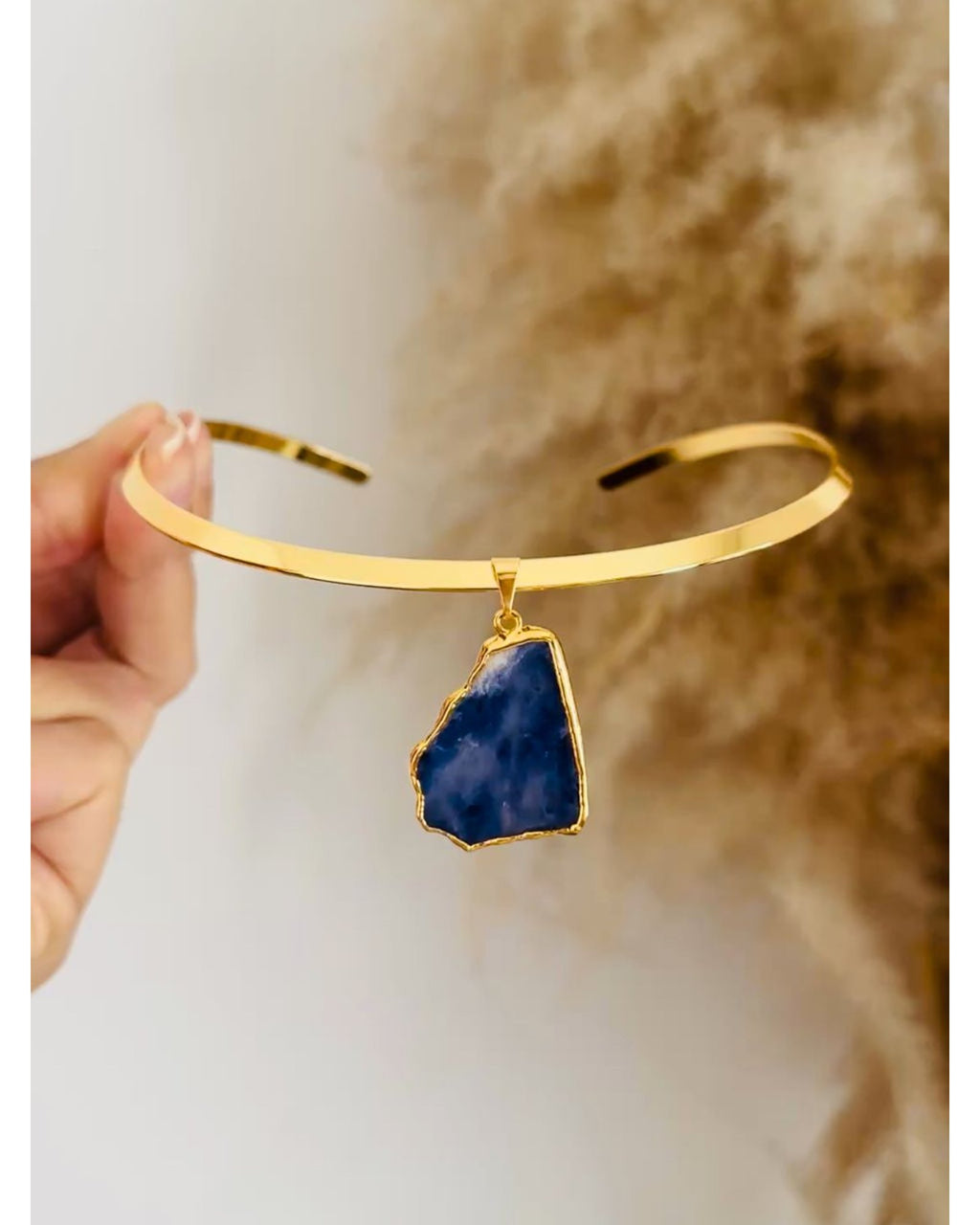 Colar Choker Aro Liso Slice Sodalita - Ouro Semijoia